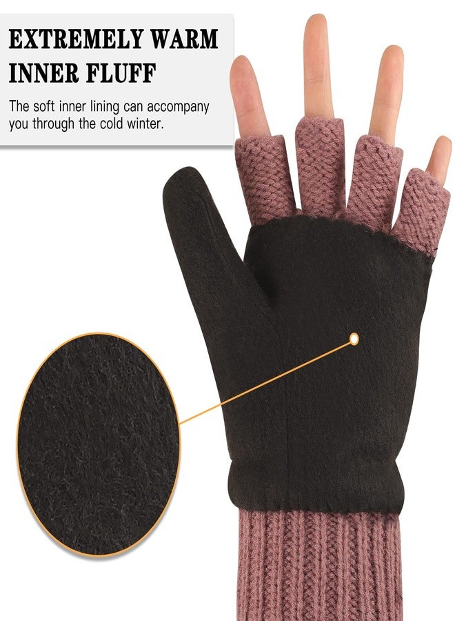 OMECHY Winter Wool Knitted Fingerless Gloves Thermal Insulation Warm Convertible Mittens Flap Cover for Men Women - Image 3